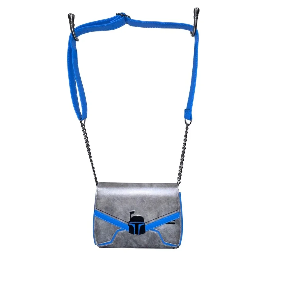 Loungefly Star Wars Jango Fett Chain Strap Crossbody Bag grey blue faux‎ leather
